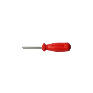 A red-handled screwdriver with a metal shaft designed for panel adjustments. The ergonomic grip ensures comfortable handling during use.