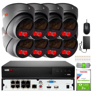 KEEYO IP Monitoring Kit 8x LV-V-IP5M25DF-G-II 5Mpx, IR 25m, Audio, AI, Sony Starvis