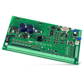 The image shows a green electronic circuit board with various components, including capacitors, resistors, and connectors. It is designed for integration into security systems, featuring multiple input and output terminals for versatile connectivity.