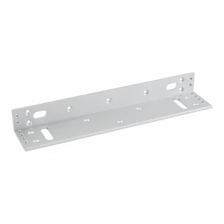 A silver L-shaped mounting bracket with multiple holes for versatile installation options. The bracket is designed for secure attachment and support in various construction or DIY projects.