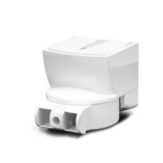 Adjustable white sensor mount with a sleek, modern design and a sturdy base. Ideal for securely positioning sensors in various environments.