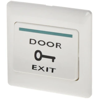 Square white door exit button with a key symbol and "DOOR EXIT" text on the front. The button is designed for wall mounting and features a simple, modern design.
