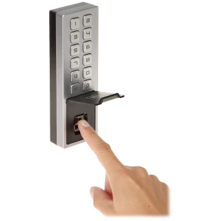 A sleek electronic lock with a numeric keypad and fingerprint scanner for secure access. The lock features a modern design with a metallic finish and a user-friendly interface.