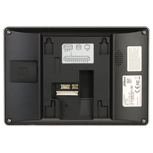 The image shows the back view of a black electronic device featuring multiple connection ports and a speaker grille. It includes labeled sections for LAN and other connectivity options, designed for easy installation and integration.