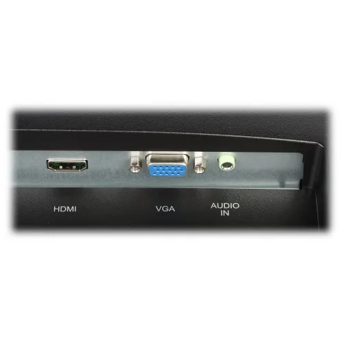 The image shows the back panel of a monitor featuring three ports: an HDMI port, a VGA port, and an audio input. Each port is clearly labeled, providing easy access for connecting various devices.