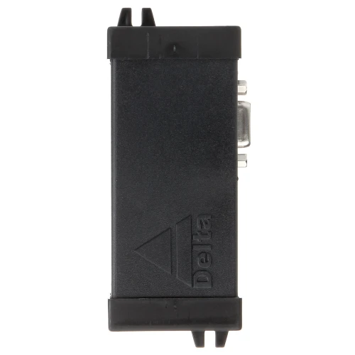 A black rectangular electronic device with a textured surface and the Delta logo embossed on it. The device features a connector on the side and two mounting tabs on the top and bottom.