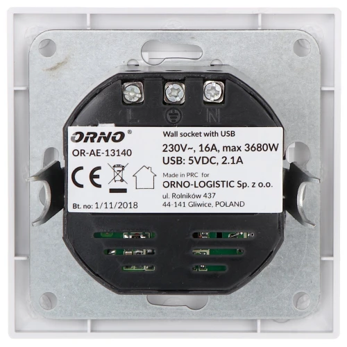 Single socket with USB power supply OR-AE-13140 230V 16A ORNO