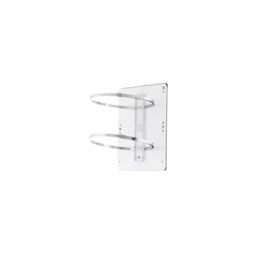 The image shows a pole adapter designed for mounting enclosures, featuring a sturdy metal plate with two adjustable stainless steel straps. This adapter is ideal for securely attaching equipment to poles in various outdoor settings.