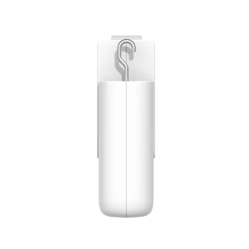 A sleek, white smart home sensor with a compact design and a visible hook for easy installation. The device is designed for discreet placement and efficient functionality in home automation systems.