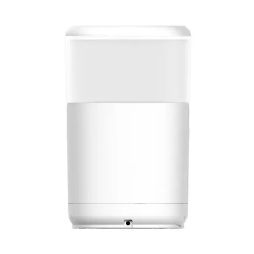 A sleek, white motion sensor with a minimalist design, featuring a smooth rectangular shape and a small lens at the bottom. The device is designed for smart home integration, offering discreet and efficient motion detection.
