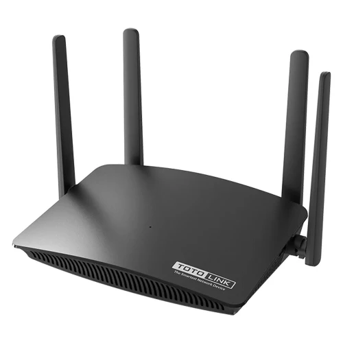 A sleek black wireless 4G LTE router with four external antennas for enhanced signal strength. The router features a modern design with the brand logo on the front panel.