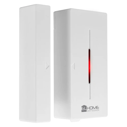 Wireless alarm system featuring a sleek white design with a visible red indicator light. Includes a WiFi gateway and two contact sensors for enhanced home security.