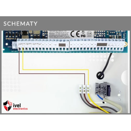 The wiring diagram of the OC40-172 enclosure to the DSC HS2016, HS2032, HS2064 motherboard: