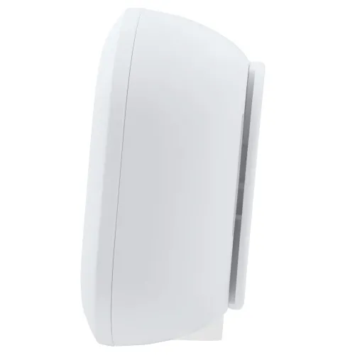 Side view of a sleek, white carbon monoxide detector with a smooth, curved design. The device features a compact profile suitable for discreet wall mounting.