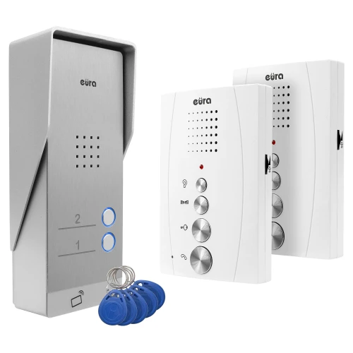 EURA ADP-62A3 Intercom - white, two-family, hands-free, 2 entrance support, RFID reader