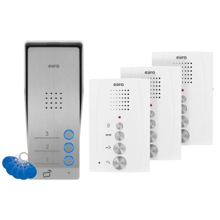 EURA ADP-63A3 Intercom - white, three-family, hands-free, 2 entrance support, RFID reader