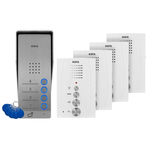 EURA ADP-64A3 Intercom - white, four-family, hands-free, 2 entrance support, RFID reader