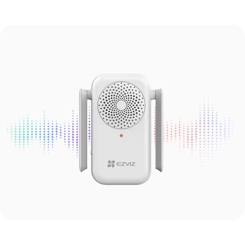 A sleek white indoor doorbell with a central speaker and side panels, featuring the EZVIZ logo. The design includes a small indicator light below the speaker grille.
