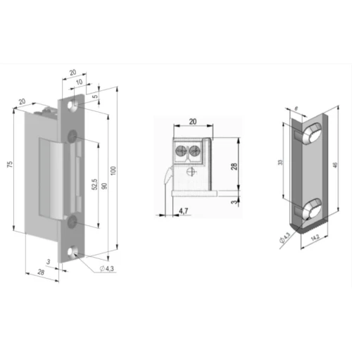 Symmetrical electric latch ES-S12DCN-B PROFI low-current with memory and lock