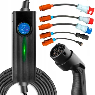 Extralink BS-PCD050 32A 16kW 3F Schuko | Portable 3-phase electric vehicle charger | 5m, touch screen, 6 adapters