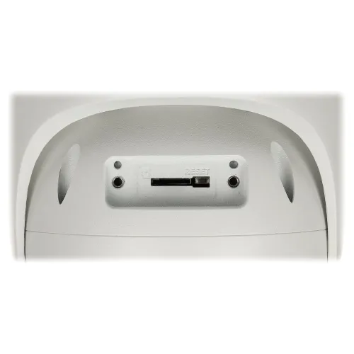 The image shows a white device featuring a memory card slot and a reset button, designed for easy access and functionality. The sleek design integrates seamlessly into the device's surface, providing a modern and practical solution for data management and system resetting.