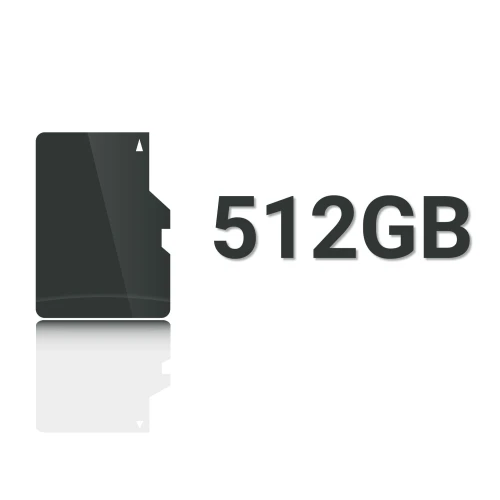 A sleek black SD card is displayed alongside bold text indicating a storage capacity of 512GB. The card's reflective surface adds a modern touch to the minimalist design.