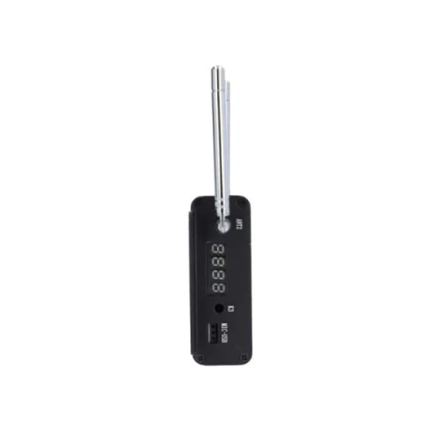 A black signal amplifier with a digital display and an adjustable antenna is shown. The device features multiple ports for connectivity and a sleek, compact design.