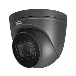 A sleek, dome-shaped IP camera with an 8MP resolution, featuring a modern black design and the BCS logo. The camera is designed for high-quality surveillance and security applications.
