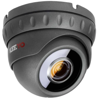 A sleek, dark gray dome-shaped IP security camera with a prominent lens and the brand name "KEEYO" in red and white on the side. The camera features a textured outer casing for enhanced grip and durability.