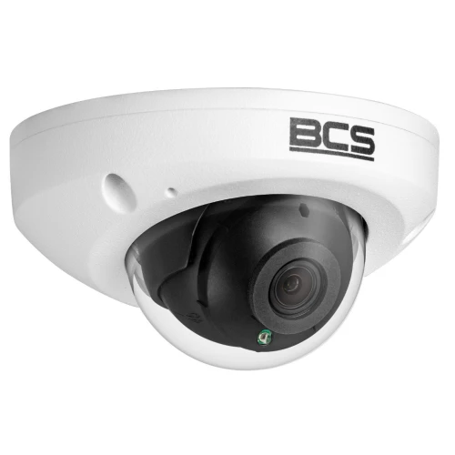 A white dome security camera with a black lens is designed for discreet surveillance. The camera features a durable, weather-resistant casing suitable for both indoor and outdoor use.