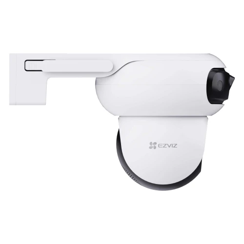 A sleek, white, wall-mounted EZVIZ Wi-Fi IP camera with a modern, compact design and a rotating lens for comprehensive surveillance coverage. The camera features a smooth, rounded body with the EZVIZ logo prominently displayed on the side.