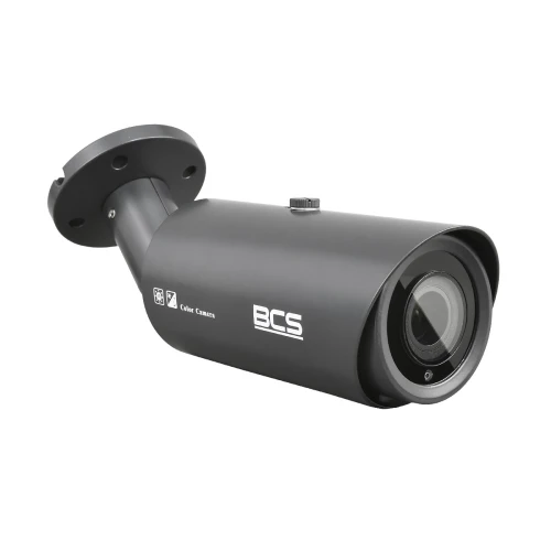A sleek, black bullet security camera with a durable metal casing and adjustable mounting bracket. The camera features a prominent lens and is designed for high-definition surveillance.