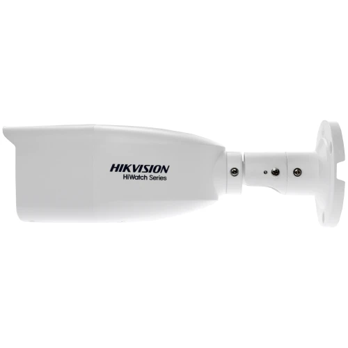 A white Hikvision HiWatch Series bullet camera with a sleek, cylindrical design and adjustable mounting bracket. The camera features a durable housing suitable for outdoor surveillance.