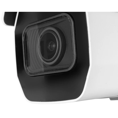 Close-up of a sleek, modern IP bullet camera with a black and white casing. The lens is prominently featured, showcasing its advanced design for enhanced security monitoring.