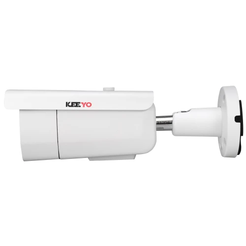 A sleek, white bullet IP camera with a sturdy mounting bracket, designed for outdoor surveillance. The camera features a streamlined design with the brand logo "KEEYO" prominently displayed on the side.