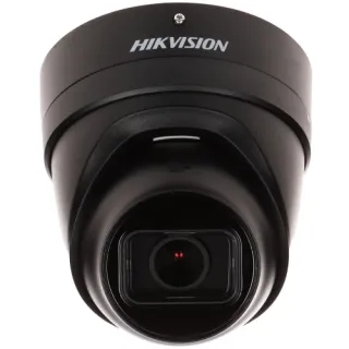 A black, vandal-resistant IP camera with a dome design, featuring a motorized zoom lens for versatile surveillance. The camera is equipped with advanced technology for enhanced security and clear image capture.