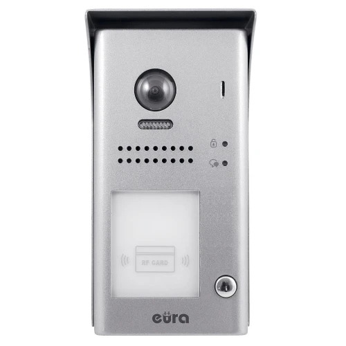 External modular cassette of the EURA VDA-80A5 2EASY video intercom, for single-family homes, surface-mounted, with proximity key reader.