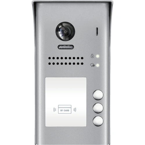 Modular external cassette of the EURA VDA-84A5 2EASY videophone, surface-mounted, 3-apartment fisheye with proximity card function