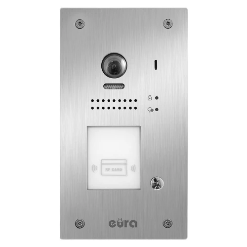 External modular cassette of the EURA VDA-87A5 2EASY video intercom, single-family, flush-mounted, proximity key reader.