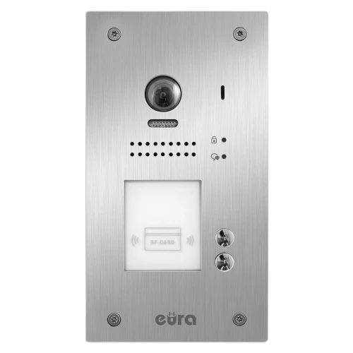 External modular cassette of the EURA VDA-89A5 2EASY video intercom, two-family, flush-mounted, proximity key reader.