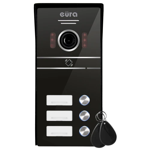 External cassette of the EURA VDA-63C5 video intercom - three-family, black, 1080p camera, RFID reader