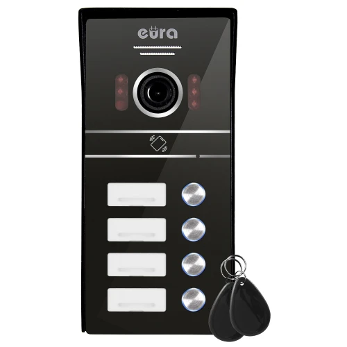 External cassette of the EURA VDA-64C5 video intercom - four-family, black, 1080p camera
