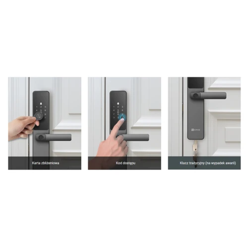 Klamka z kontrolerem dostępu EZVIZ DL05, czytnik linii papilarnych, Alarm antysabotażowy