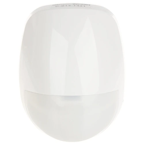 The image shows a sleek, white, dome-shaped PIR motion detector designed for discreet wall or ceiling installation. Its smooth surface and compact design make it suitable for modern security systems.