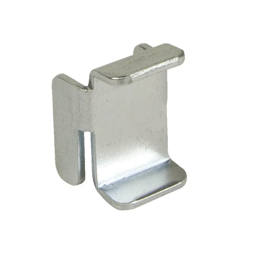 A metal rack cabinet connector with a silver finish, designed for secure and stable assembly of rack systems. The connector features a robust, angular design for enhanced durability and support.