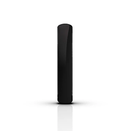 A sleek, black, hermetically sealed magnet with a smooth, elongated design. The minimalist appearance highlights its modern and functional aesthetic.