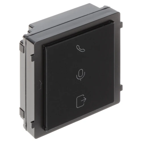 A sleek black device module featuring icons for phone, microphone, and exit functions on its front panel. The compact design is suitable for integration into various electronic systems.