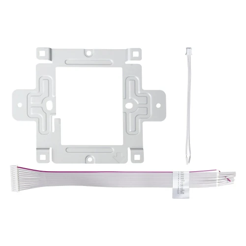 Mounting bracket set for an IP video intercom monitor, featuring a metal bracket and a flat ribbon cable with connectors. The components are designed for easy installation and secure attachment of the monitor to the wall.