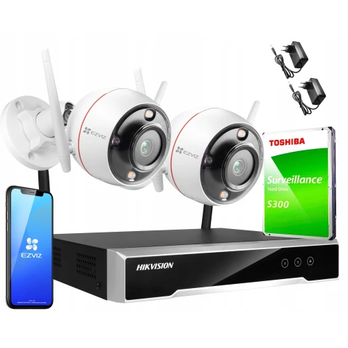 Wireless monitoring set Hikvision Ezviz 2 cameras C3T Pro WiFi 4MPx 1TB