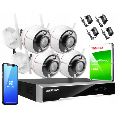 Wireless monitoring set Hikvision Ezviz 4 cameras C3T Pro WiFi 4MPx 1TB